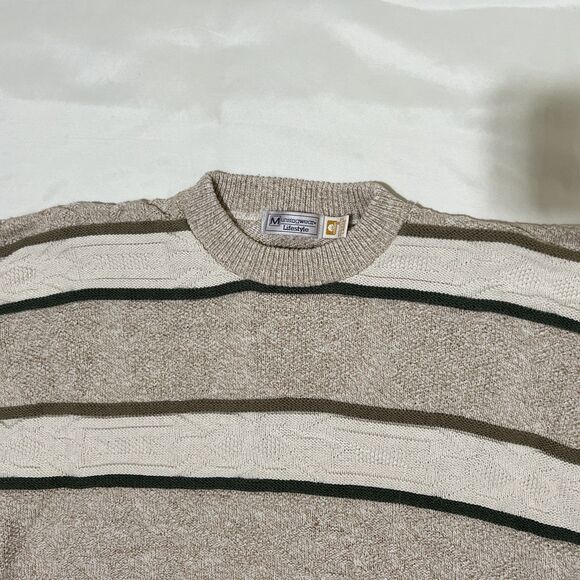 Fisherman Sweater 100% Cotton Cable Knit VINTAGE USA Grandpa Cottagecore Sz L - Picture 4 of 13